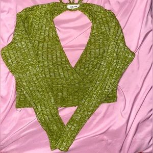 Green soft thin backless cross over top